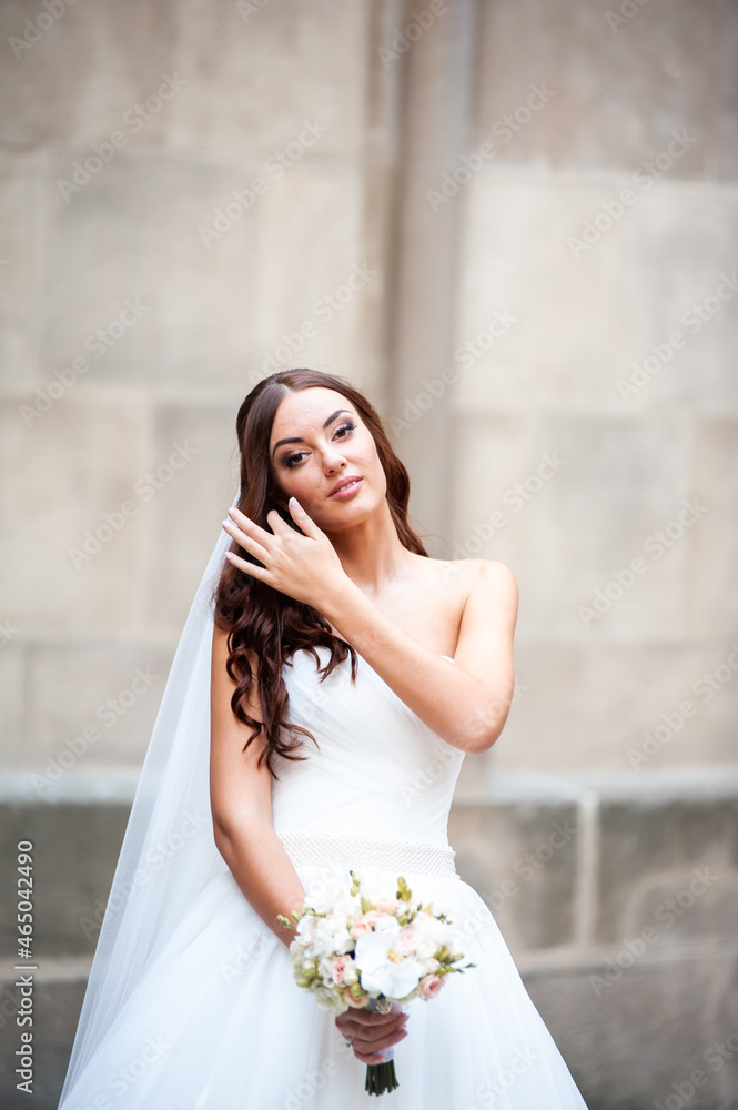 Fashion bride white wedding dress in the old city Fashion bride white wedding dress in the old city