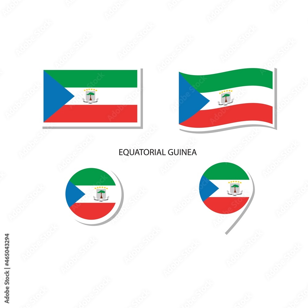 Equatorial Guinea flag logo icon set, rectangle flat icons, circular shape, marker with flags. Equatorial Guinea flag logo icon set, rectangle flat icons, circular shape, marker with flags.