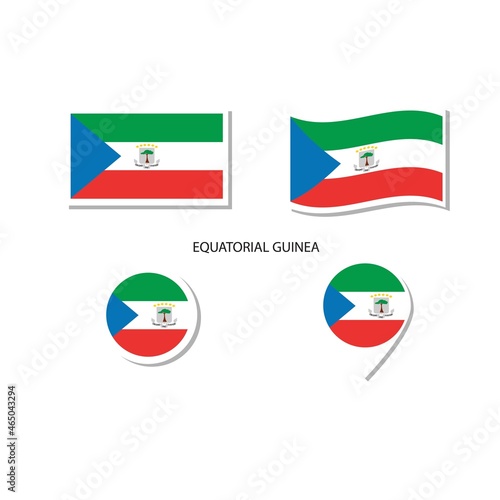 Equatorial Guinea flag logo icon set, rectangle flat icons, circular shape, marker with flags.