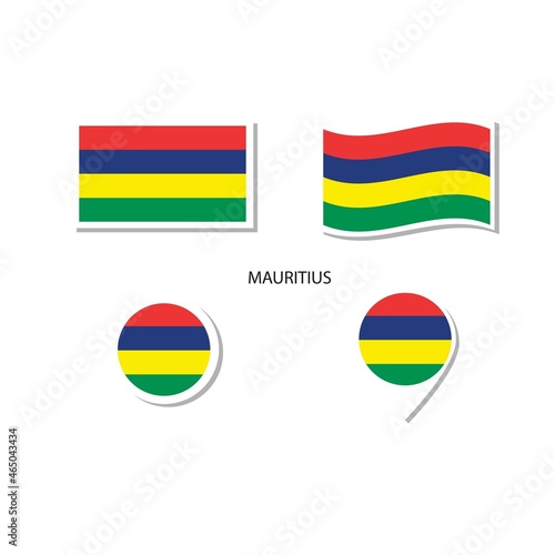 Free Download Mauritius flag logo icon set, rectangle flat icons, circular shape, marker with flags. - GFXLoad