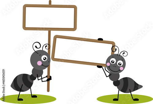 Cute ants holding a sign boards


