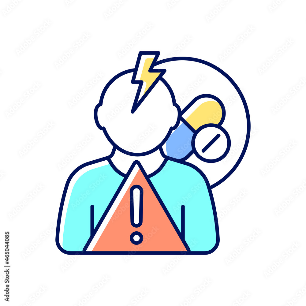 Side effects risk RGB color icon. Experimental drug reactions. Identifying adverse effects in