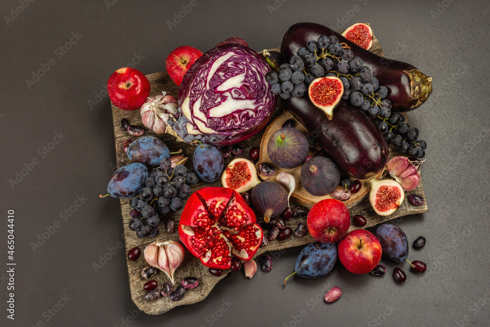 Blue, red and purple food. Culinary background of fruits and vegetables Blue, red and purple food. Culinary background of fruits and vegetables
