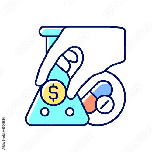 Crowdfunding for medical trials RGB color icon. Raising research funds. Sponsored clinical studies. Health financing. Crowdfunded trials. Isolated vector illustration. Simple filled line drawing