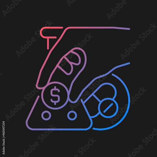 Crowdfunding for medical trials gradient vector icon for dark theme. Raising research funds. Health financing. Thin line color symbol. Modern style pictogram. Vector isolated outline drawing