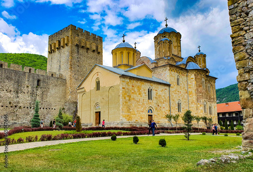 Beautiful view of a Manasija monastery Despotovac Serbia photo