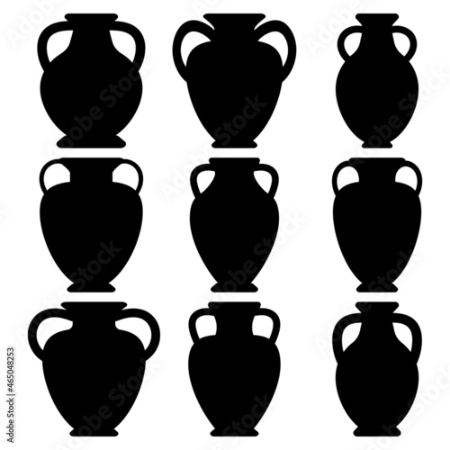 Set of greek urns. Collection of antique vases isolated on white background. Amphora flat icon in vector