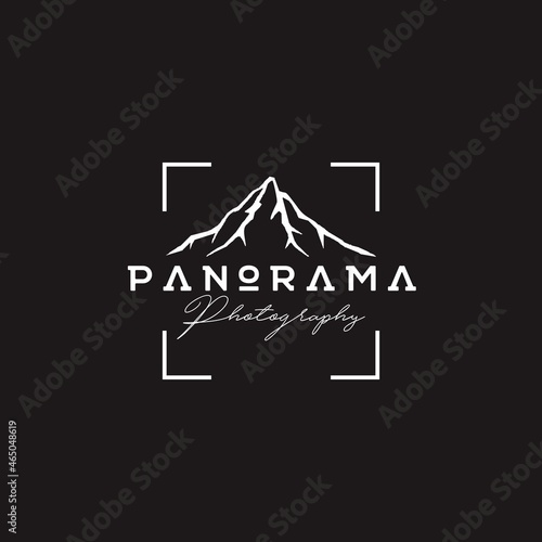 Mountain panorama with Focus Square Lens Frame for Adventure Outdoor Nature Photography Photographer Logo Design