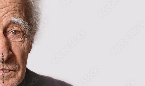 Very old man portrait. Banner. Copy space. photo