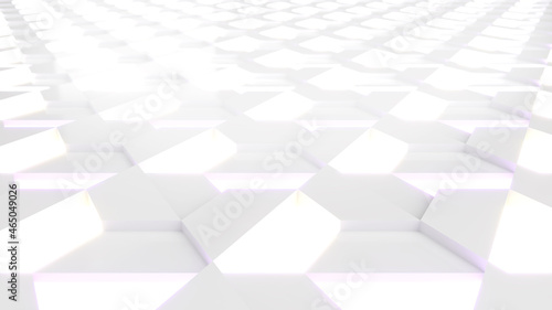 Abstract white hexagon shapes background,hexagon shape raised high and low,3d rendering