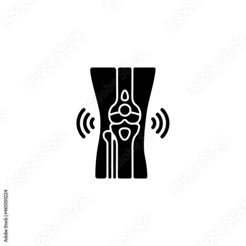Bursitis black glyph icon. Inflamed joint. Painful swelling in elbow. Traumatic injury in sports. Bursa irritation. Muscle overuse. Silhouette symbol on white space. Vector isolated illustration