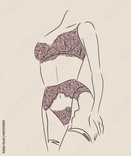 Beautiful woman in lingerie underwear isolate on beige background. Vector