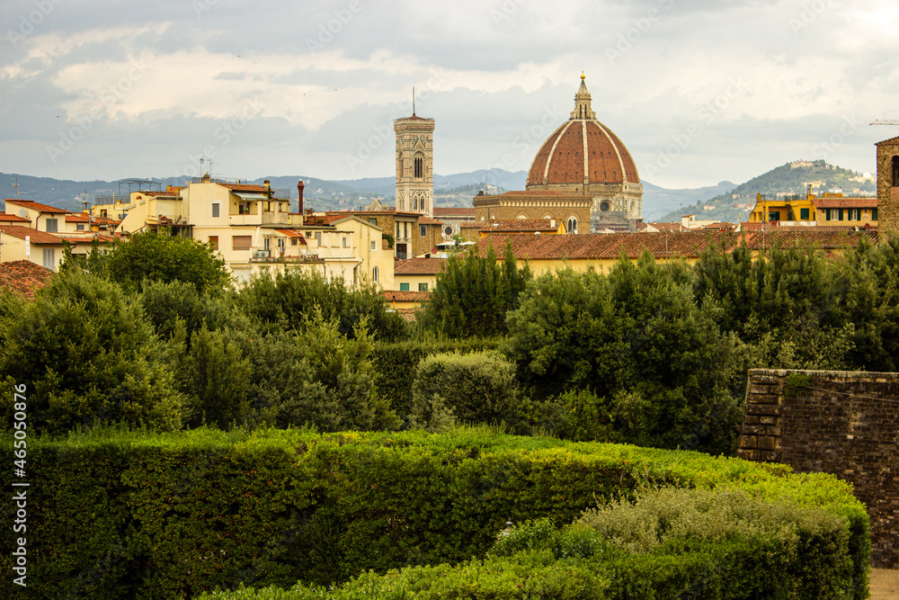 Beautiful skyline of the city of Florence with the Duomo di Firenze in the middle taken from the palace, Tuscany, Italy