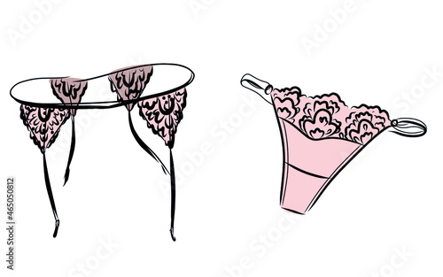 Female fashion lingerie. Vector Sexy lacy lingerie element.