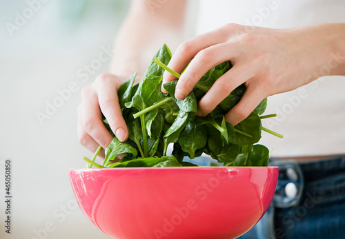 Person Preparing Spinach (Spinacia Oleracea), Selective Focus
