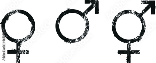 Set of Gender Symbol. Vector stamps of male, female and bigender symbol. Elements isolated and editable color. File EPS 10.