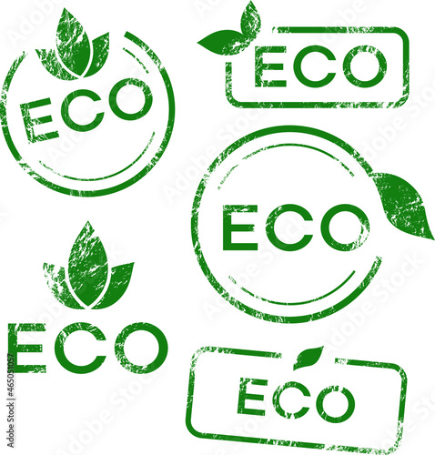 Eco Stamps Vector Set. Collection for ecologic product label. Elements isolated on white background. File EPS 10. Editable color.