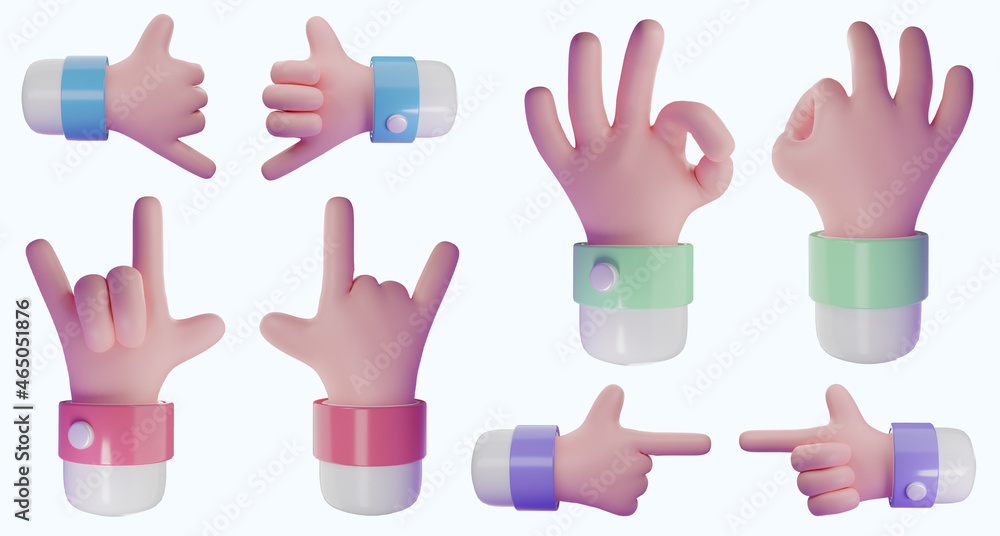 Fototapeta premium 3d hand render various gestures illustration