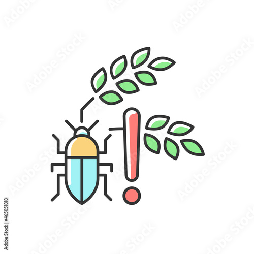 Pests danger RGB color icon. Insects and diseases damage harvest. Hunger and starvation reason. Farming problem. Food insecurity. Isolated vector illustration. Simple filled line drawing