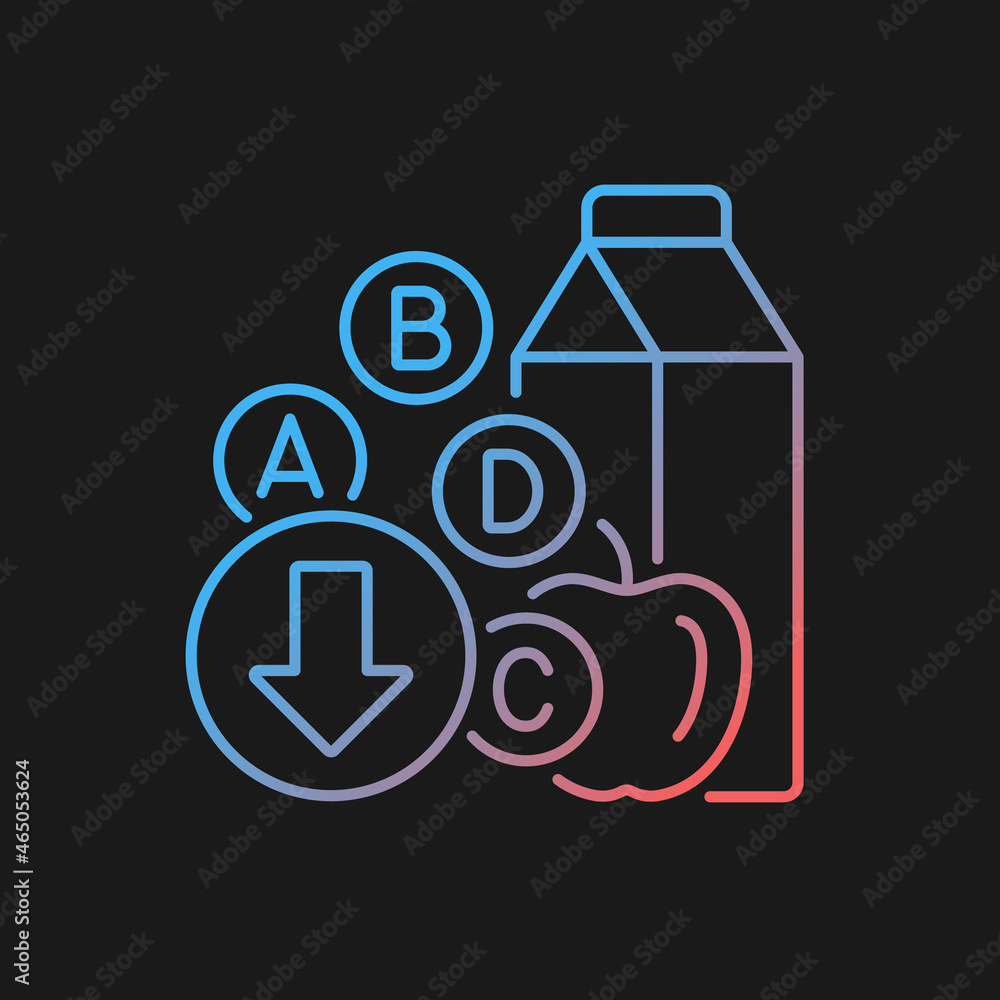 Vitamin deficiency gradient vector icon for dark theme. Inadequate consumption of nutrients leads to health problems. Thin line color symbol. Modern style pictogram. Vector isolated outline drawing Vitamin deficiency gradient vector icon for dark theme. Inadequate consumption of nutrients leads to health problems. Thin line color symbol. Modern style pictogram. Vector isolated outline drawing