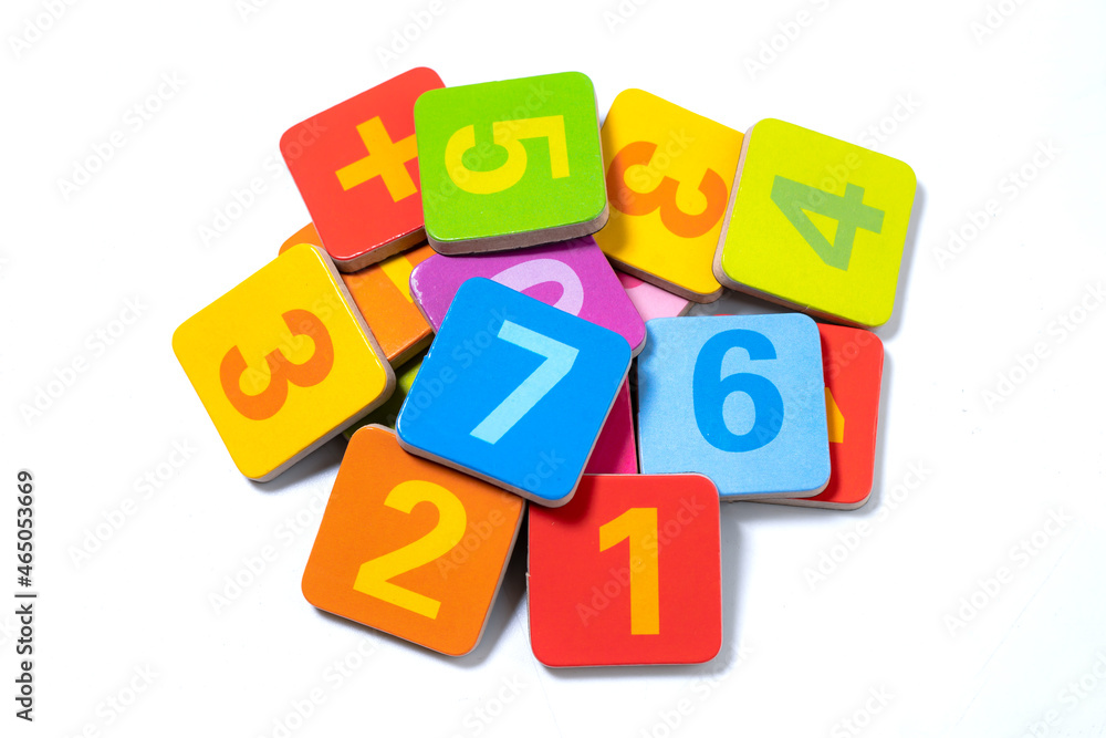 Math number colorful on white background, education study mathematics learning teach concept.