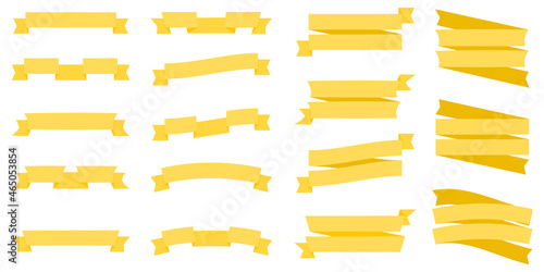 Colorful Vector Ribbon Banners. Yellow color. Simple modern cute design. Labels, bookmarks and tags. Flat style vector illustration. Big collection.