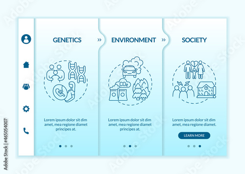Neurodevelopmental disorder causes onboarding vector template. Responsive mobile website with icons. Web page walkthrough 3 step screens. Inheritance color concept with linear illustrations