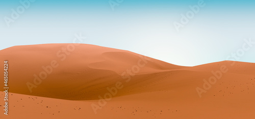 Orange dunes and bright blue sky. Desert dunes landscape with contrast skies. Minimal abstract background. 3d rendering