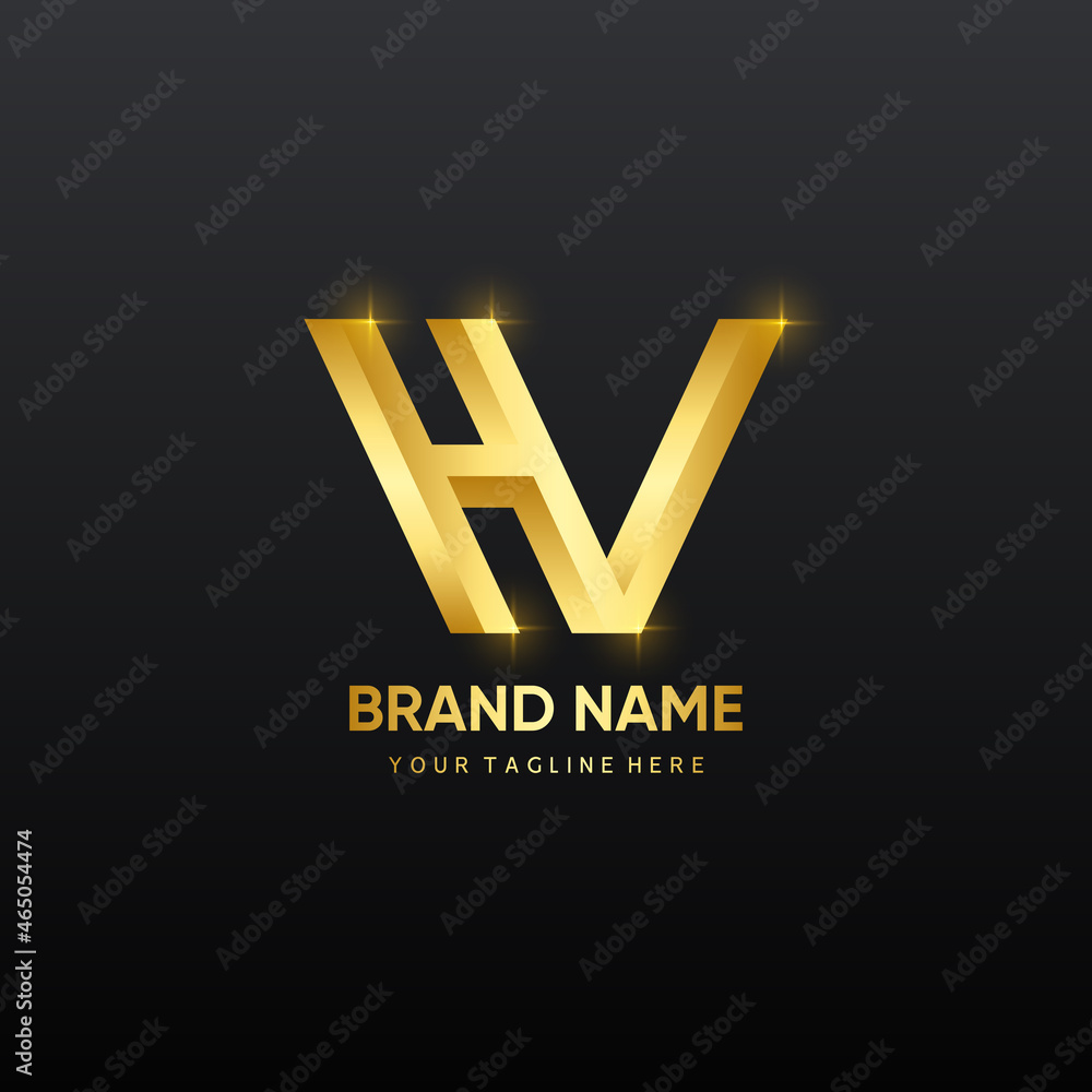 Letter HV or VH monogram luxury logo with gold gradient color Stock ...