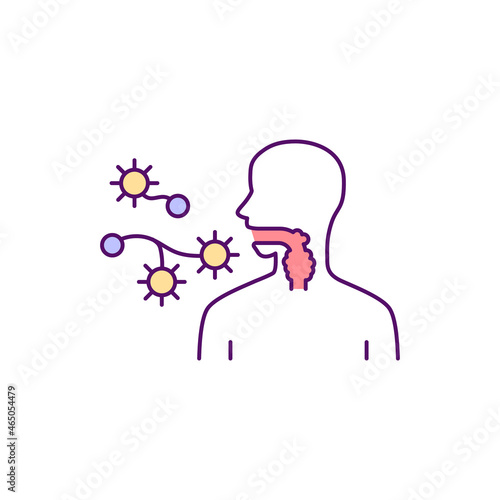Fungal pneumonia RGB color icon. Infectious process in throat and lungs. Spores inhalation. Pulmonary fungal disease. Allergic reactions. Isolated vector illustration. Simple filled line drawing