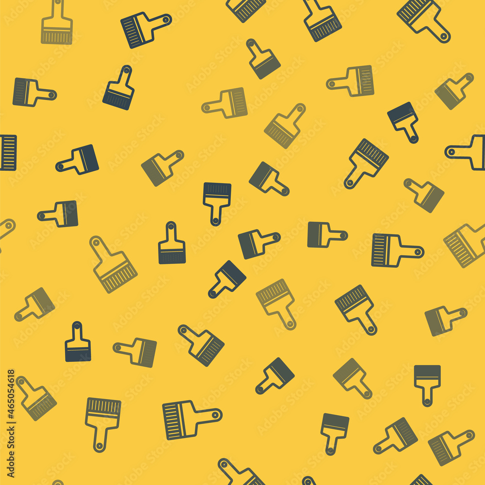 Blue line Paint brush icon isolated seamless pattern on yellow background. Vector Blue line Paint brush icon isolated seamless pattern on yellow background. Vector
