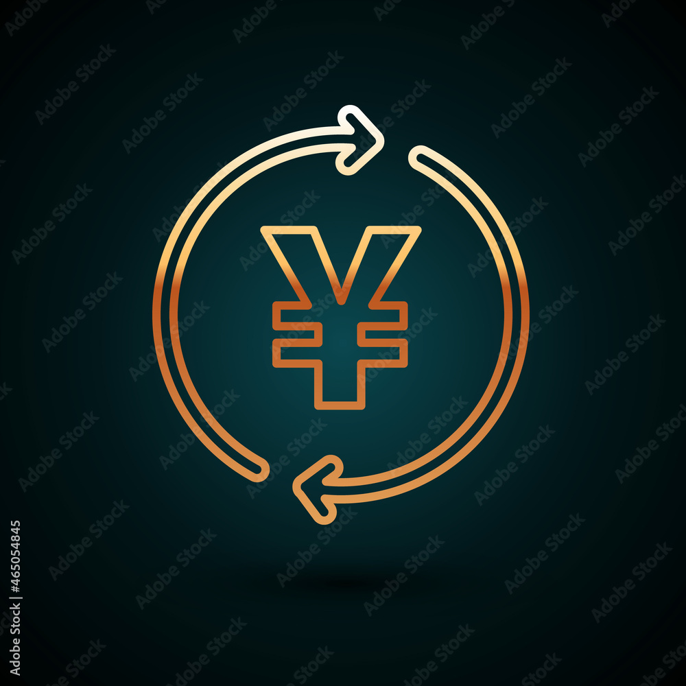 Obraz premium Gold line Coin money with Yen symbol icon isolated on dark blue background. Banking currency sign. Cash symbol. Vector