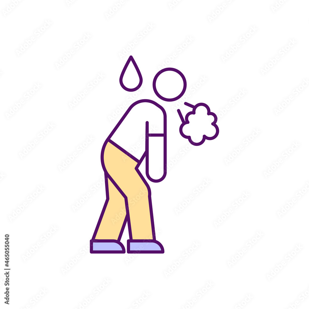Patient with acute bronchitis RGB color icon. Severe cough with phlegm