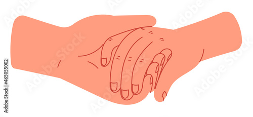 Hand holds the hand symbolizing care and help