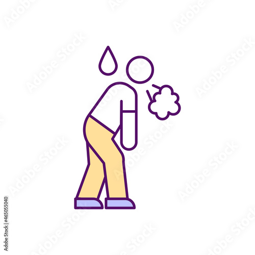Patient with acute bronchitis RGB color icon. Severe cough with phlegm. Extreme fatigue. Bacterial pneumonia. Breath shortness. Wet cough. Isolated vector illustration. Simple filled line drawing