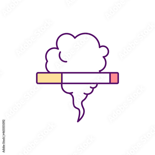 Smoking cigarettes RGB color icon. Health effects. Being addicted to nicotine. Lung cancer risk factor. Tobacco smoking. Addictive substance. Isolated vector illustration. Simple filled line drawing