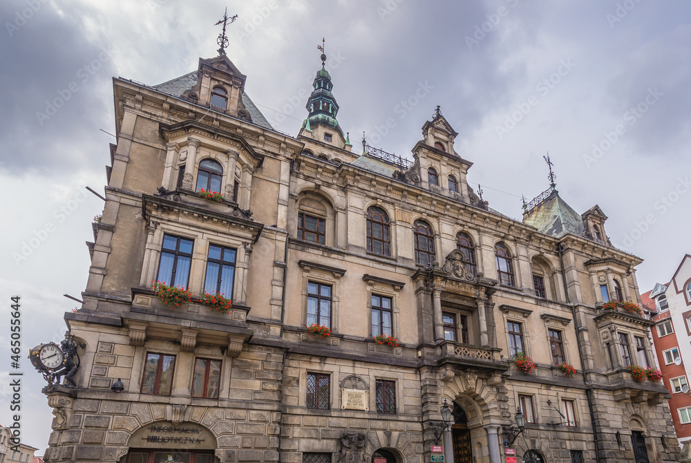 Facade of City Hall building in Klodzko historic town in the region of Lower Silesia, Poland