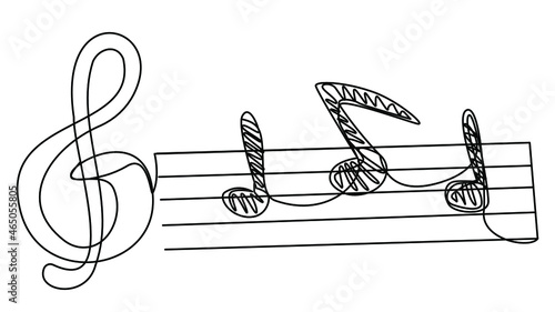 Stave by one line on a white background. Stock illustration with treble clef and notes. Song creation. Signs of classical teaching in a music class.