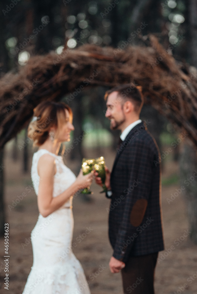 walk of the bride and groom through the autumn forest walk of the bride and groom through the autumn forest