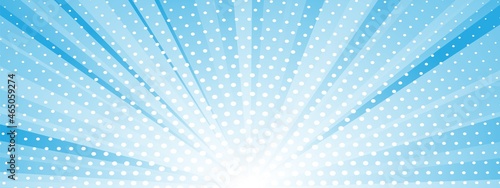 Abstract blue background with sun ray and dots. Summer vector illustration