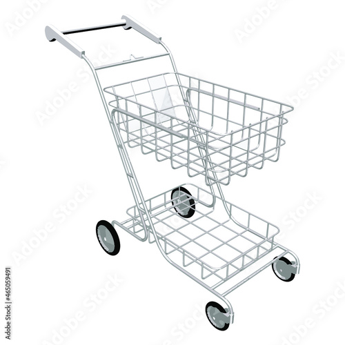 Grocery cart for shops. Food trolley. 3D illustration. Vector illustration eps-10