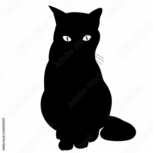 black silhouette cat sitting vector, isolated