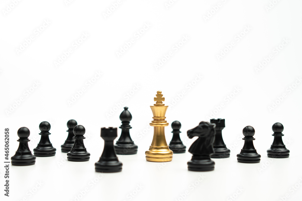 Golden Chess King standing to Be around of other chess, Concept of a leader must have courage and challenge in the competition, leadership and business vision for a win in business games Golden Chess King standing to Be around of other chess, Concept of a leader must have courage and challenge in the competition, leadership and business vision for a win in business games