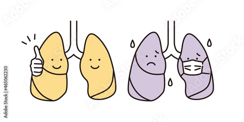 シンプル　イラスト　元気な肺と体調不良の肺