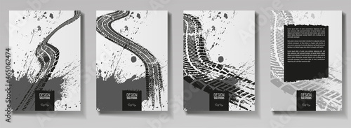 Tire tracks, vector illustration, grunge. For background page, brochure template, booklet, flyer.