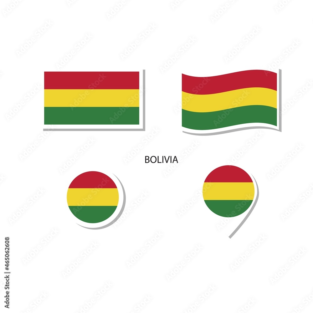 Bolivia flag logo icon set, rectangle flat icons, circular shape, marker with flags. Bolivia flag logo icon set, rectangle flat icons, circular shape, marker with flags.