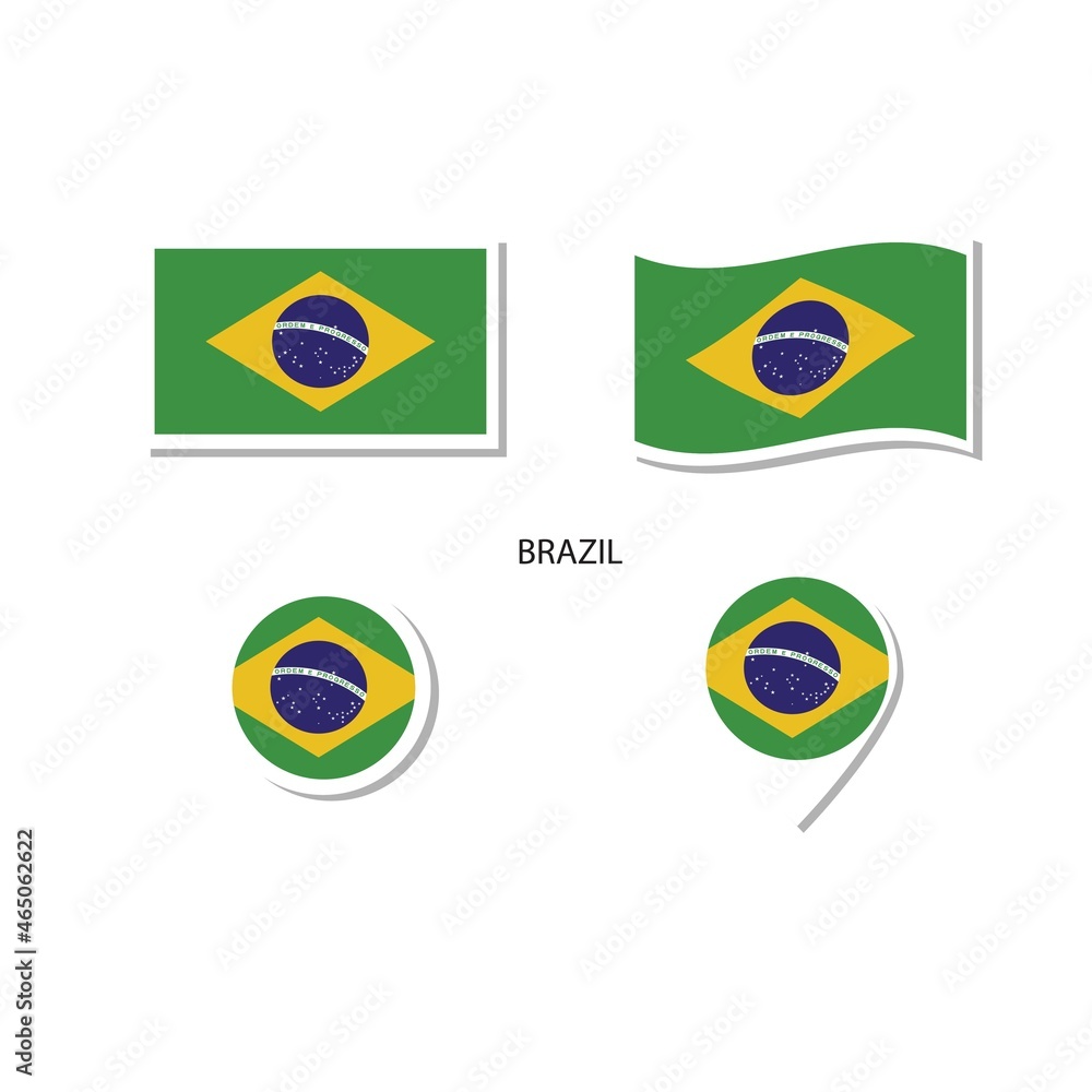 Brazil flag logo icon set, rectangle flat icons, circular shape, marker with flags. Brazil flag logo icon set, rectangle flat icons, circular shape, marker with flags.