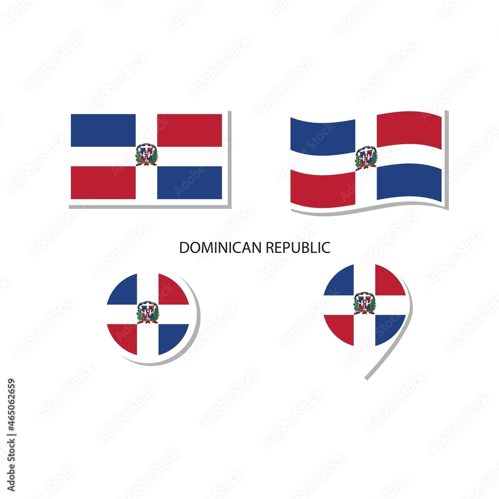 Dominican Republic flag logo icon set, rectangle flat icons, circular shape, marker with flags. Dominican Republic flag logo icon set, rectangle flat icons, circular shape, marker with flags.