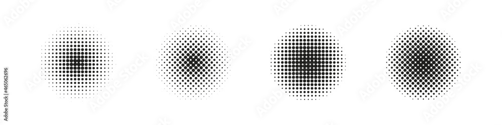 Halftone circles set. Half tone dotted vector isolated. Halftone round pop art  dot design.