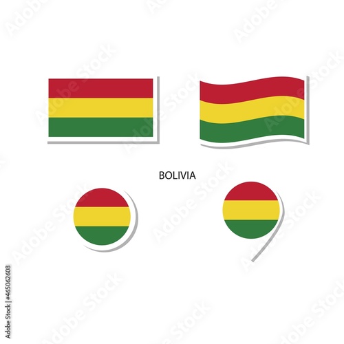 Bolivia flag logo icon set, rectangle flat icons, circular shape, marker with flags.